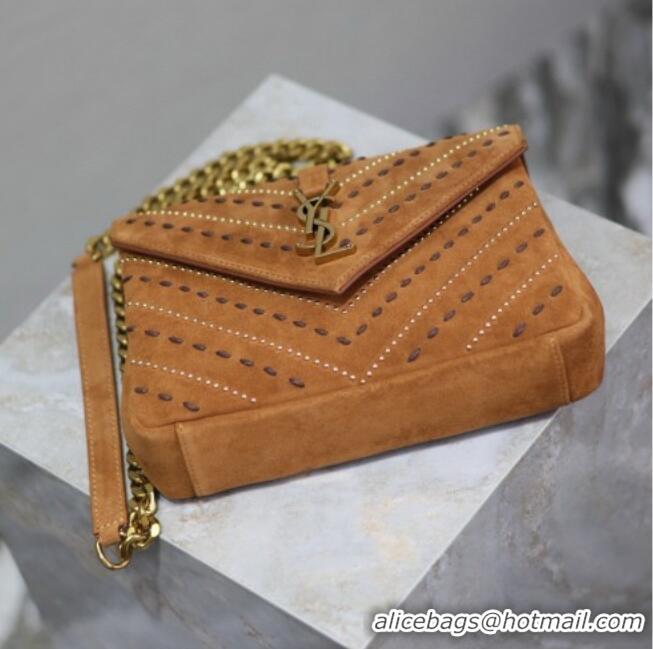 Inexpensive Saint Laurent Medium Monogram College Bag in Suede with Topstitching and Studs 392737 Caramel 2026