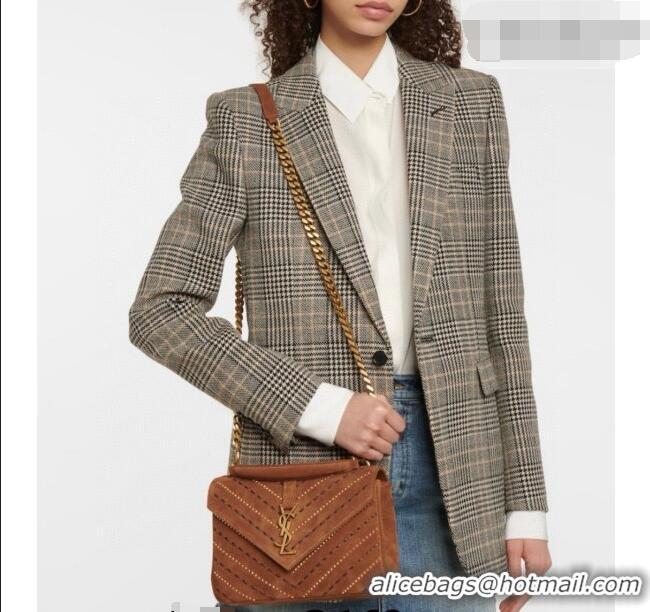 Inexpensive Saint Laurent Medium Monogram College Bag in Suede with Topstitching and Studs 392737 Caramel 2026