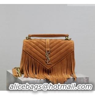 Top Quality Saint Laurent Medium Monogram College Bag in Suede with Tassel 392737 Clay Brown 2026