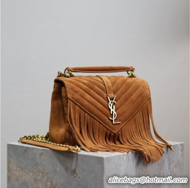 Top Quality Saint Laurent Medium Monogram College Bag in Suede with Tassel 392737 Clay Brown 2026