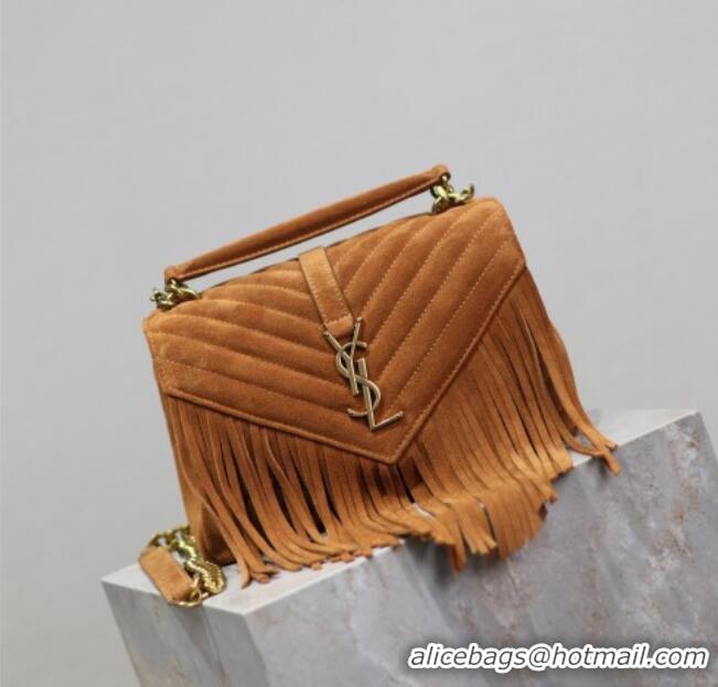 Top Quality Saint Laurent Medium Monogram College Bag in Suede with Tassel 392737 Clay Brown 2026