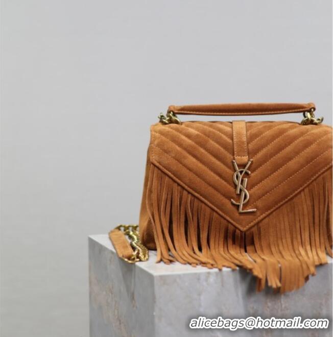 Top Quality Saint Laurent Medium Monogram College Bag in Suede with Tassel 392737 Clay Brown 2026