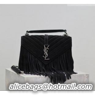 Best Product Saint Laurent Medium Monogram College Bag in Suede with Tassel 392737 Black 2026