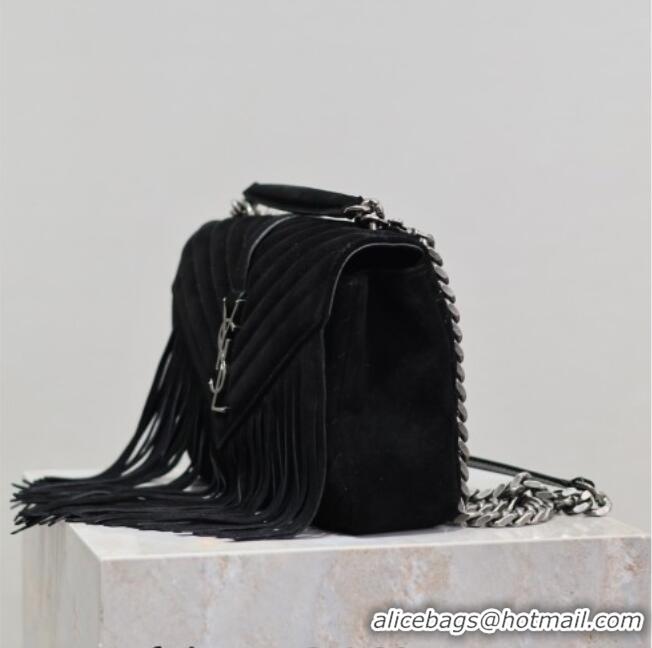Best Product Saint Laurent Medium Monogram College Bag in Suede with Tassel 392737 Black 2026
