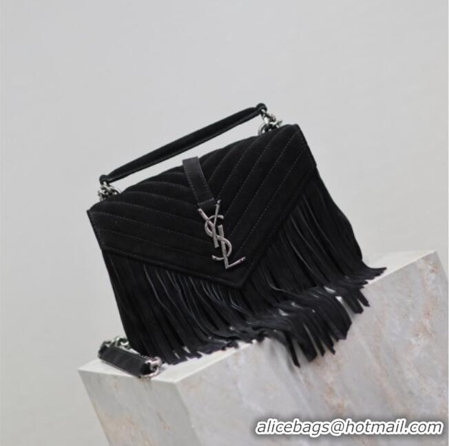 Best Product Saint Laurent Medium Monogram College Bag in Suede with Tassel 392737 Black 2026