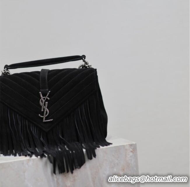 Best Product Saint Laurent Medium Monogram College Bag in Suede with Tassel 392737 Black 2026