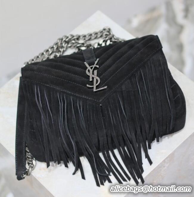 Best Product Saint Laurent Medium Monogram College Bag in Suede with Tassel 392737 Black 2026