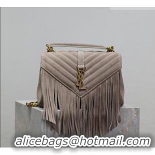 Luxury Discount Saint Laurent Medium Monogram College Bag in Suede with Tassel 392737 Grey 2026