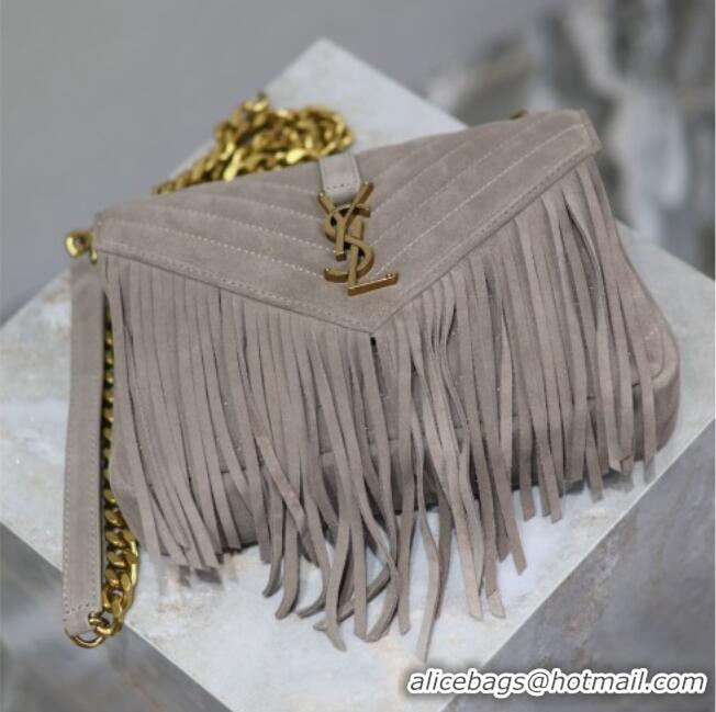Luxury Discount Saint Laurent Medium Monogram College Bag in Suede with Tassel 392737 Grey 2026