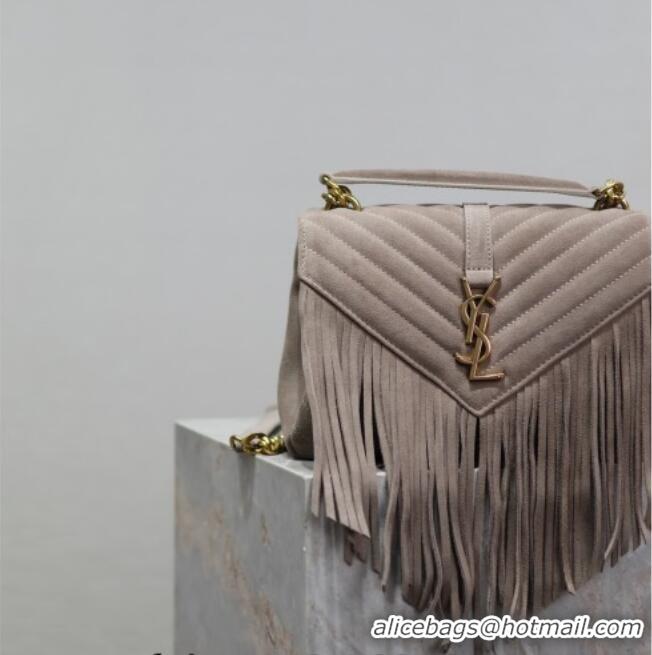 Luxury Discount Saint Laurent Medium Monogram College Bag in Suede with Tassel 392737 Grey 2026