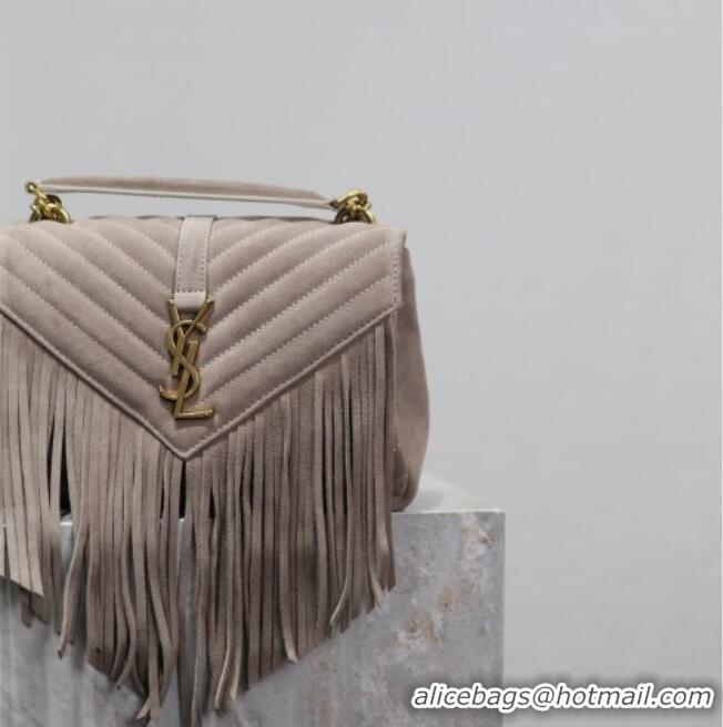 Luxury Discount Saint Laurent Medium Monogram College Bag in Suede with Tassel 392737 Grey 2026
