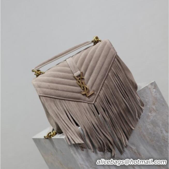 Luxury Discount Saint Laurent Medium Monogram College Bag in Suede with Tassel 392737 Grey 2026