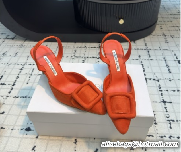 Top Design Manolo Blahnik MAYSLI Slingback Pumps with Buckle in Suede 5112520 Orange 2026
