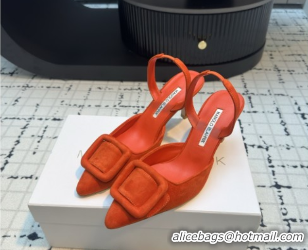 Top Design Manolo Blahnik MAYSLI Slingback Pumps with Buckle in Suede 5112520 Orange 2026