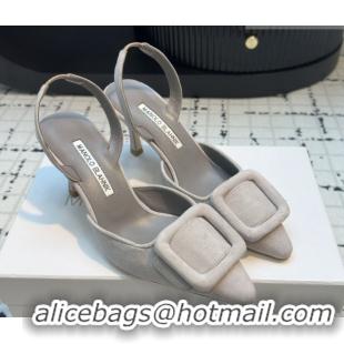 Good Quality Manolo Blahnik MAYSLI Slingback Pumps with Buckle in Suede 5112520 Grey 2026