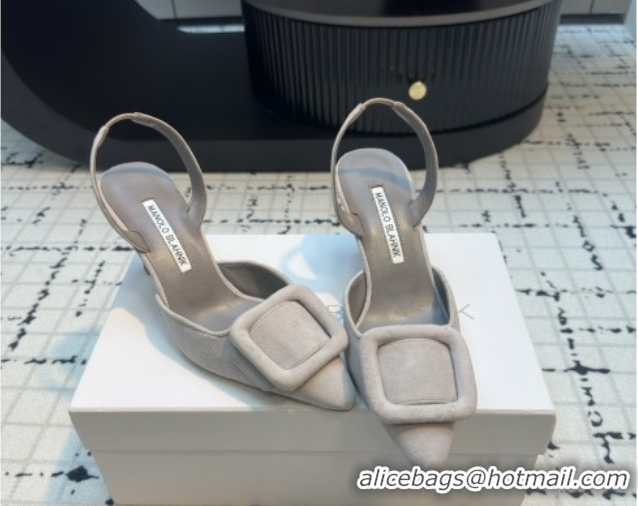 Good Quality Manolo Blahnik MAYSLI Slingback Pumps with Buckle in Suede 5112520 Grey 2026