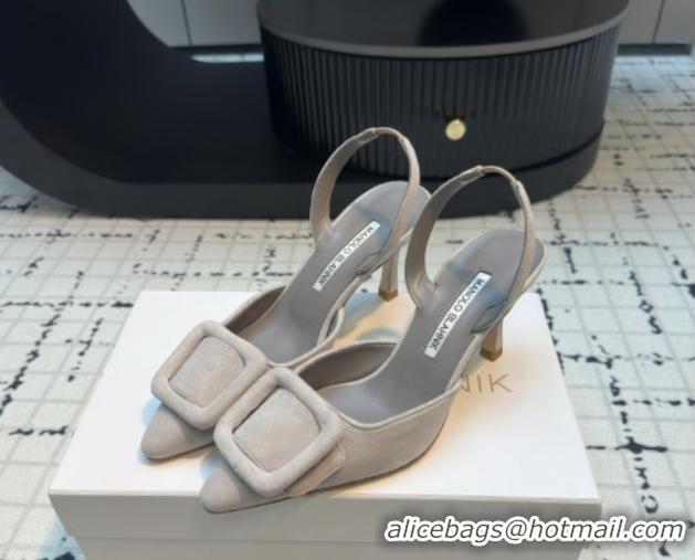 Good Quality Manolo Blahnik MAYSLI Slingback Pumps with Buckle in Suede 5112520 Grey 2026
