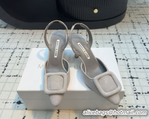 Good Quality Manolo Blahnik MAYSLI Slingback Pumps with Buckle in Suede 5112520 Grey 2026
