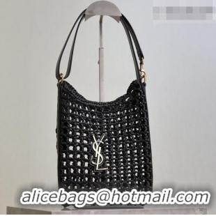 Good Looking Saint Laurent Oxalis Mini Tote Bag in Crochet Raffia Straw 840042 Black 2026