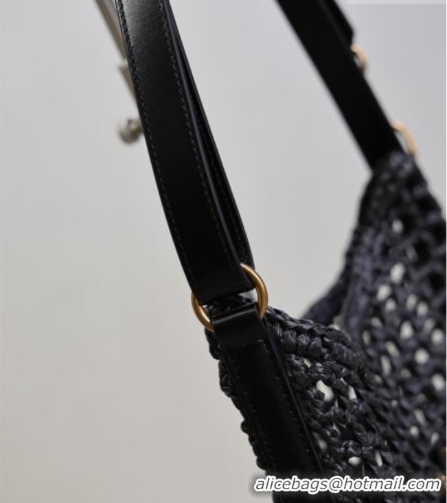 Good Looking Saint Laurent Oxalis Mini Tote Bag in Crochet Raffia Straw 840042 Black 2026