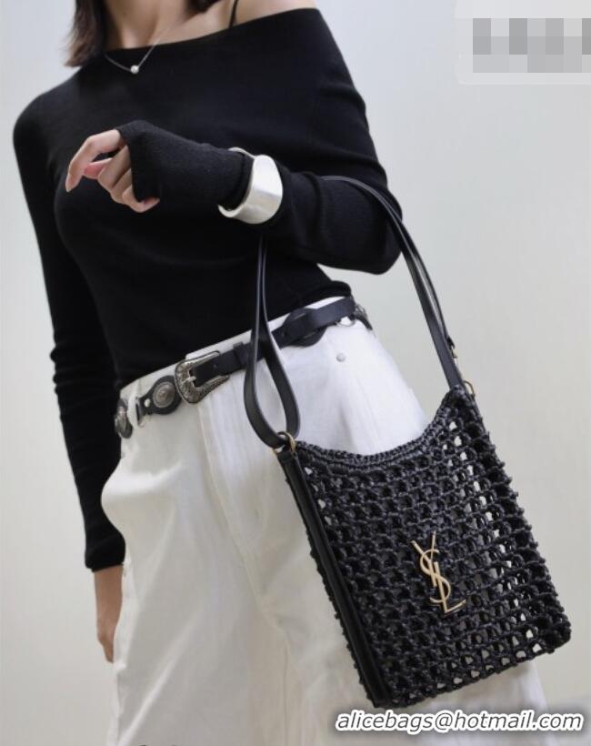 Good Looking Saint Laurent Oxalis Mini Tote Bag in Crochet Raffia Straw 840042 Black 2026