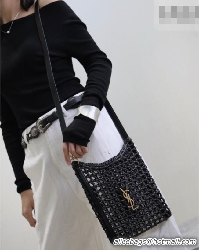 Good Looking Saint Laurent Oxalis Mini Tote Bag in Crochet Raffia Straw 840042 Black 2026