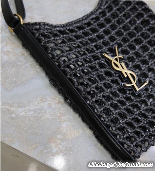 Good Looking Saint Laurent Oxalis Mini Tote Bag in Crochet Raffia Straw 840042 Black 2026
