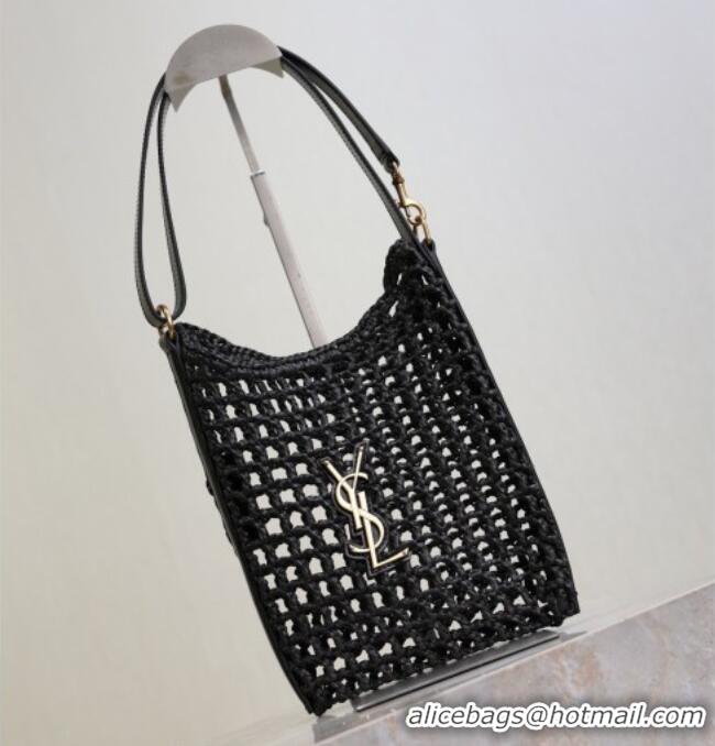 Good Looking Saint Laurent Oxalis Mini Tote Bag in Crochet Raffia Straw 840042 Black 2026