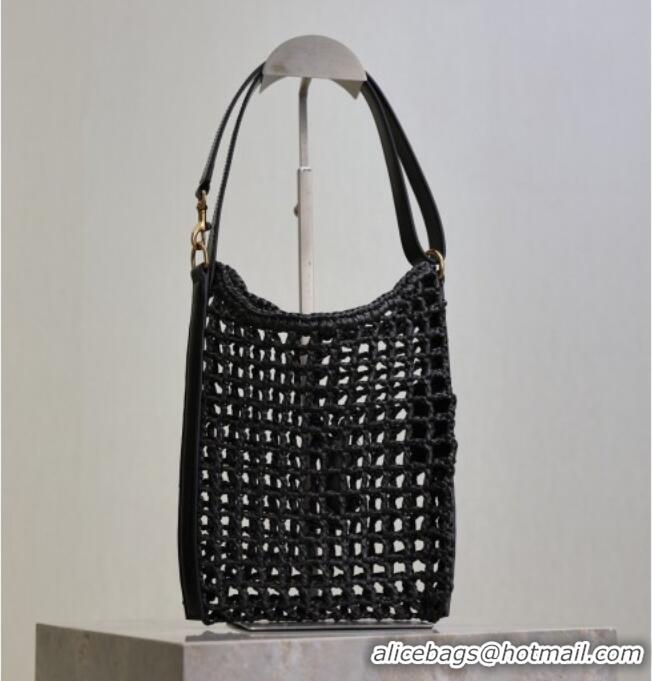 Good Looking Saint Laurent Oxalis Mini Tote Bag in Crochet Raffia Straw 840042 Black 2026