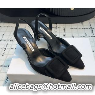 Shop Duplicate Manolo Blahnik MAYSLI Slingback Pumps with Buckle in Suede 5112520 Black 2026