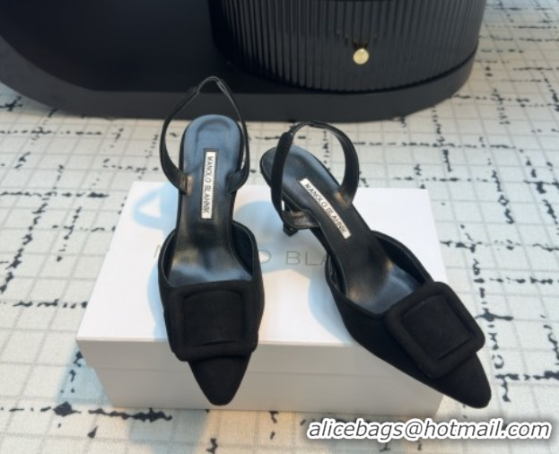 Shop Duplicate Manolo Blahnik MAYSLI Slingback Pumps with Buckle in Suede 5112520 Black 2026