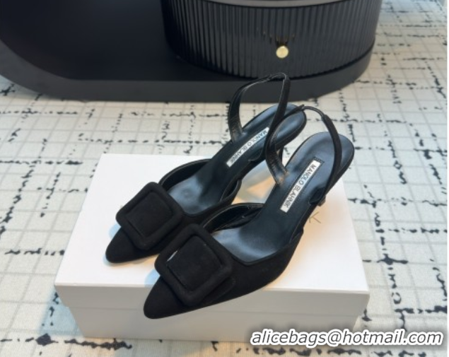 Shop Duplicate Manolo Blahnik MAYSLI Slingback Pumps with Buckle in Suede 5112520 Black 2026