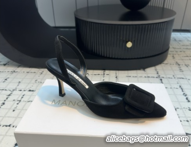 Shop Duplicate Manolo Blahnik MAYSLI Slingback Pumps with Buckle in Suede 5112520 Black 2026