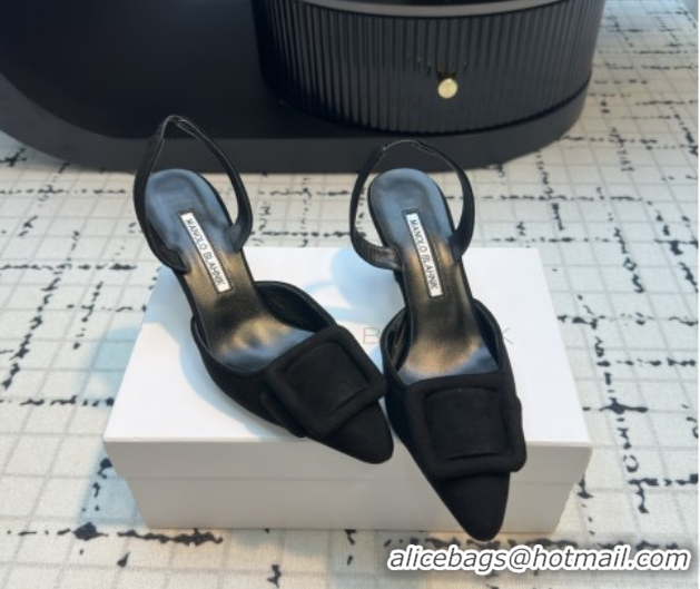 Shop Duplicate Manolo Blahnik MAYSLI Slingback Pumps with Buckle in Suede 5112520 Black 2026