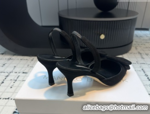 Shop Duplicate Manolo Blahnik MAYSLI Slingback Pumps with Buckle in Suede 5112520 Black 2026