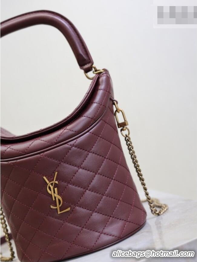 Inexpensive Saint Laurent Gaby Bucket Bag in Quilted Lambskin 763961 Burgundy 2026