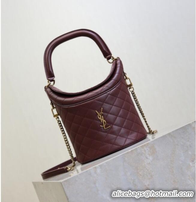 Inexpensive Saint Laurent Gaby Bucket Bag in Quilted Lambskin 763961 Burgundy 2026