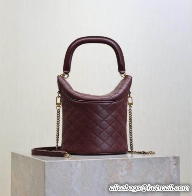 Inexpensive Saint Laurent Gaby Bucket Bag in Quilted Lambskin 763961 Burgundy 2026