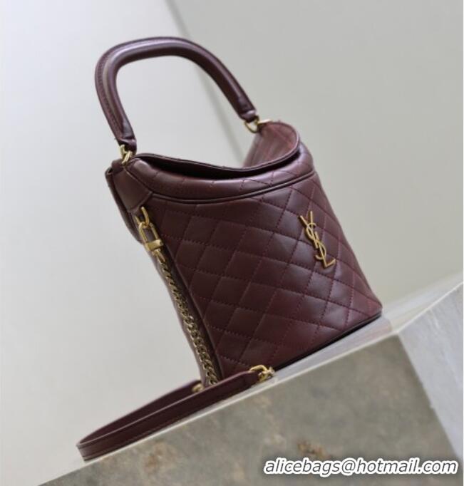 Inexpensive Saint Laurent Gaby Bucket Bag in Quilted Lambskin 763961 Burgundy 2026
