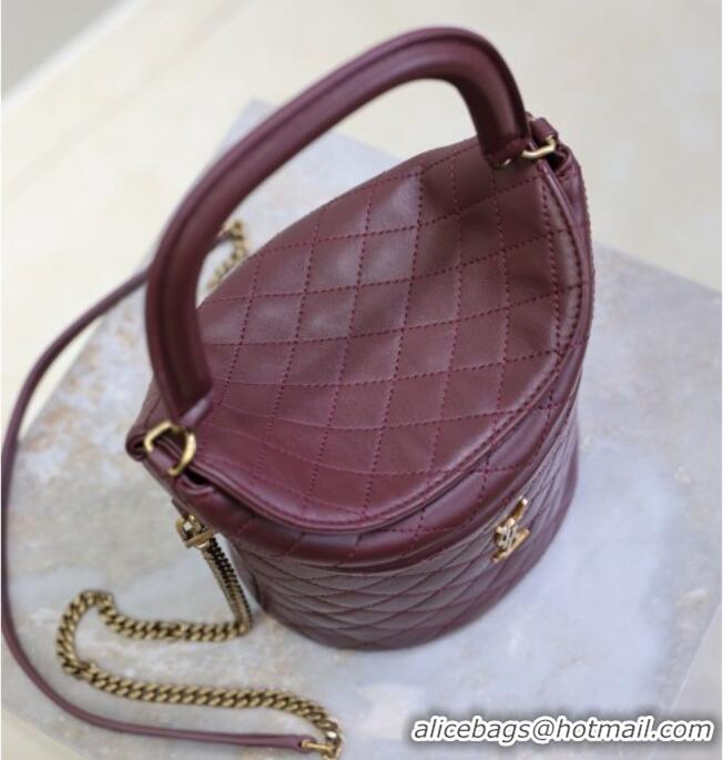 Inexpensive Saint Laurent Gaby Bucket Bag in Quilted Lambskin 763961 Burgundy 2026