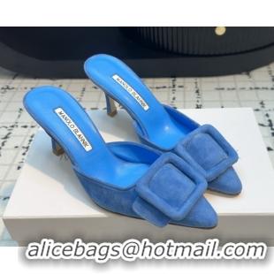 Pretty Style Manolo Blahnik MAYSALE 70 Mules with Buckle in Suede 5112526 Blue 2026