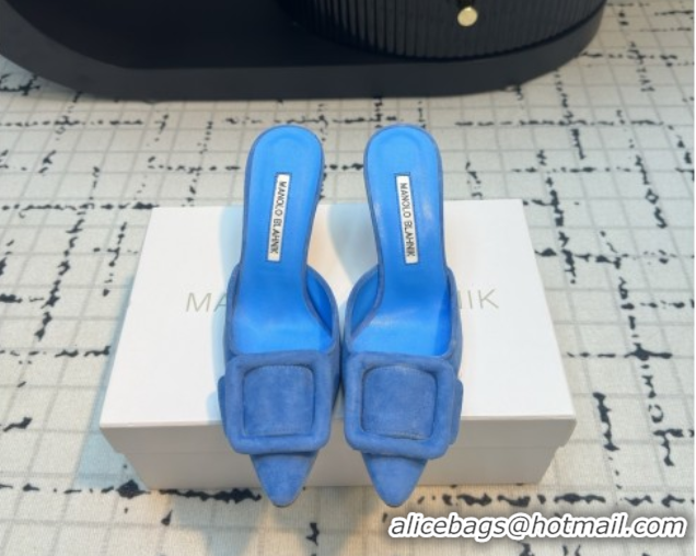 Pretty Style Manolo Blahnik MAYSALE 70 Mules with Buckle in Suede 5112526 Blue 2026