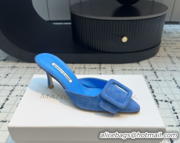 Pretty Style Manolo Blahnik MAYSALE 70 Mules with Buckle in Suede 5112526 Blue 2026