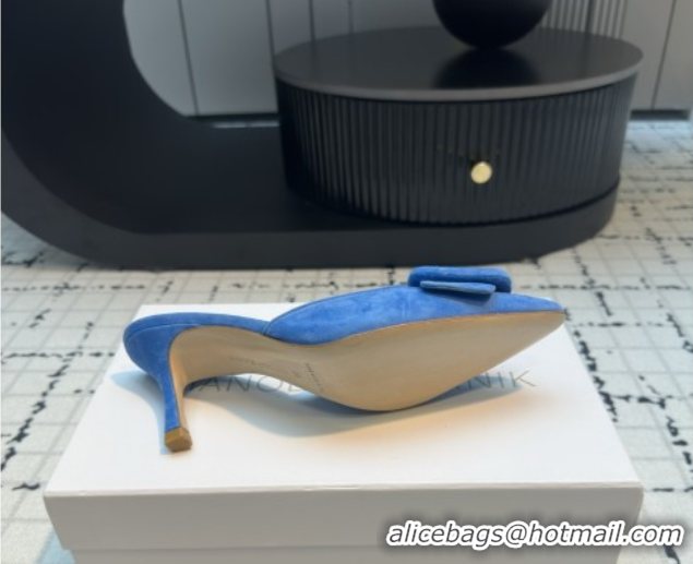 Pretty Style Manolo Blahnik MAYSALE 70 Mules with Buckle in Suede 5112526 Blue 2026