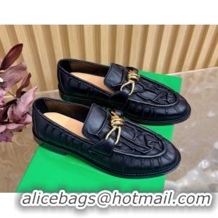 Grade Quality Bottega Veneta Astaire Loafers with Gold-Tone Knot Buckle in Crinkled Leather 843945 Black 2026