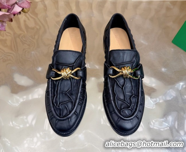 Grade Quality Bottega Veneta Astaire Loafers with Gold-Tone Knot Buckle in Crinkled Leather 843945 Black 2026