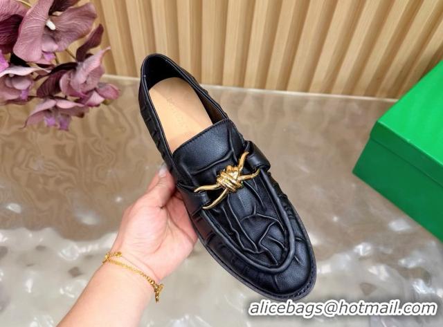 Grade Quality Bottega Veneta Astaire Loafers with Gold-Tone Knot Buckle in Crinkled Leather 843945 Black 2026
