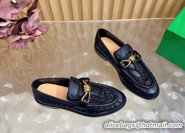 Grade Quality Bottega Veneta Astaire Loafers with Gold-Tone Knot Buckle in Crinkled Leather 843945 Black 2026