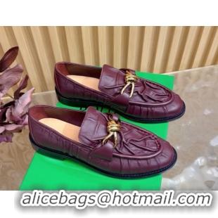 Best Grade Bottega Veneta Astaire Loafers with Gold-Tone Knot Buckle in Crinkled Leather 843945 Burgundy 2026