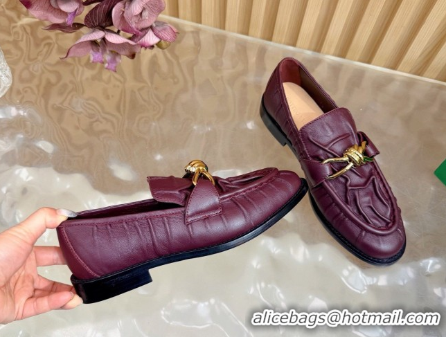 Best Grade Bottega Veneta Astaire Loafers with Gold-Tone Knot Buckle in Crinkled Leather 843945 Burgundy 2026